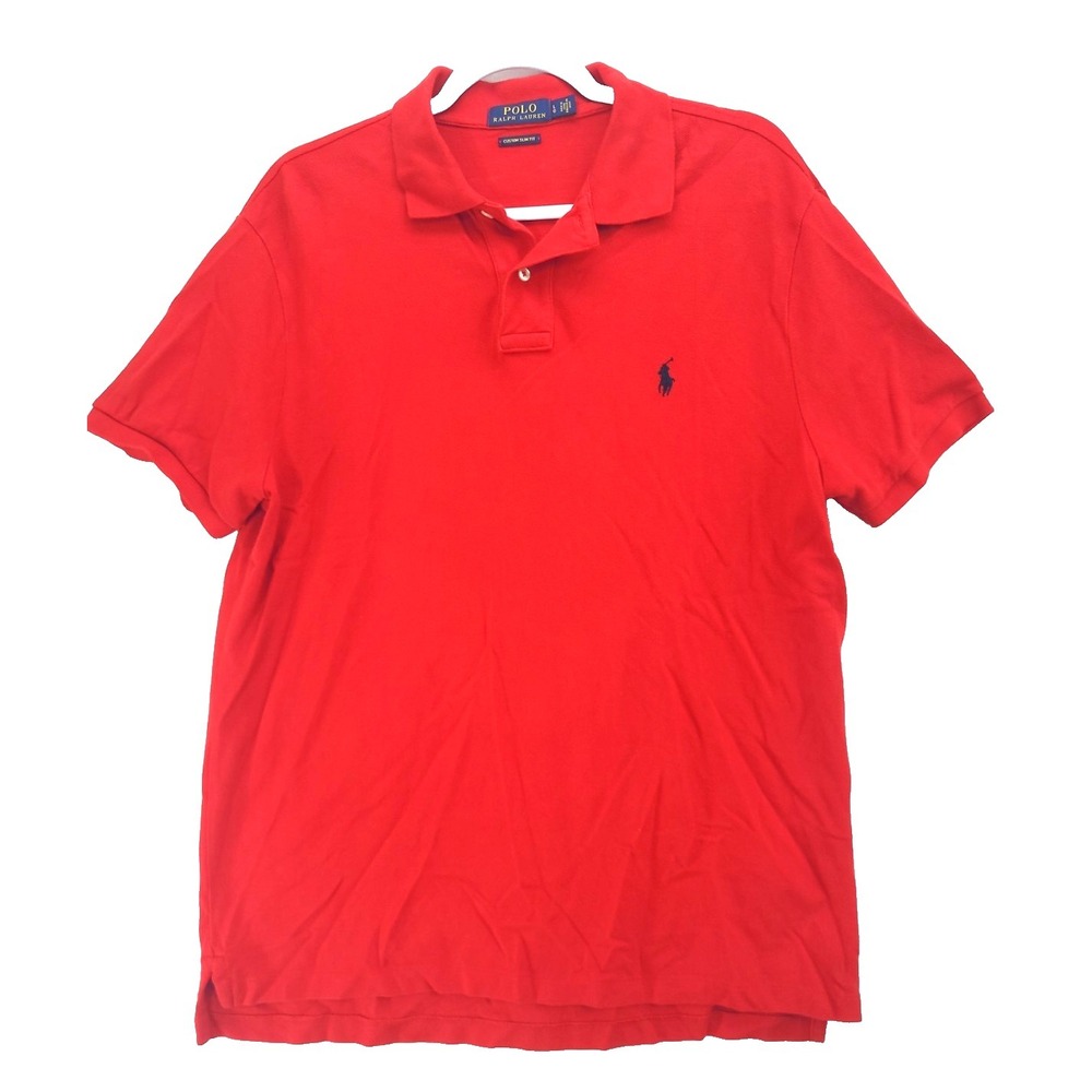 Polo Ralph Lauren Polo Shirt Mens Large Red Classic Fit Cotton Navy Pony